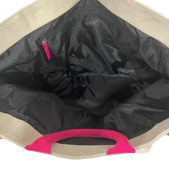 Victoria’s Secret Orange Pink Beige Canvas Beach Tote Bag - Picture 3 of 5